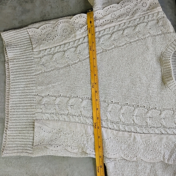 Marfinno Beige Cable Knit Ruffle Lace Sweater Shabby Chic Coquette Size Small - Picture 10 of 11